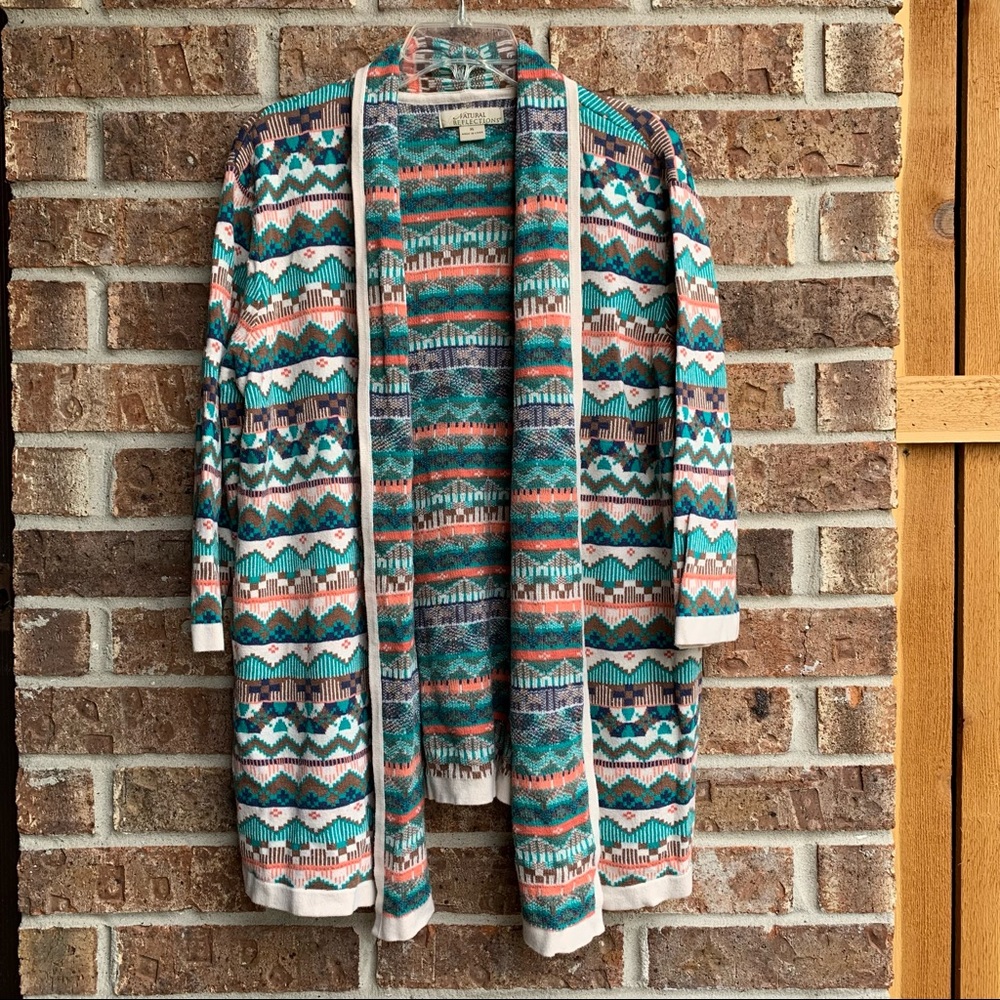 Natural reflections Aztec Western Striped Zig Zag Open Front Cardigan
